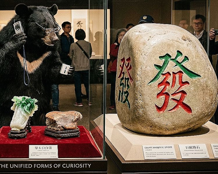 台灣黑熊,台灣熊愛打麻將,台灣黑熊打麻將,熊掌摸牌,翠玉白菜佐千島醬,黑熊的故宮深夜食堂,熊界傳奇,肉形石真的能吃嗎,故宮大四喜,發財巨肉石,故宮翠玉白菜消失